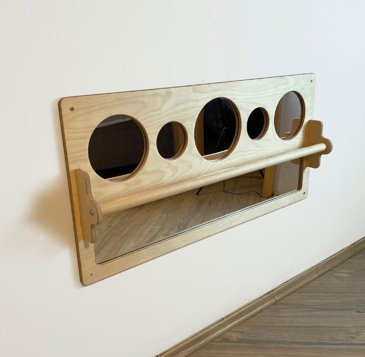 Montessori Mirror Pull up Wooden Bar and Baby Floor Mirror for Space Optimization