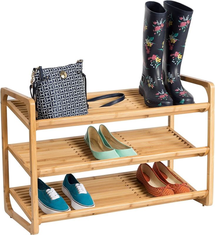 3-Tier Bamboo Shoe Rack for Living Room Free Standing Floor Type Installation