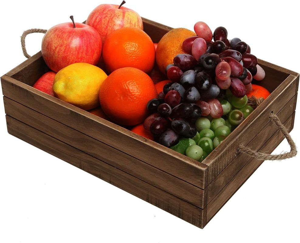 Environmental Rustic Brown Wood Gift Box With Rope Handles for Eco-Conscious Buyers