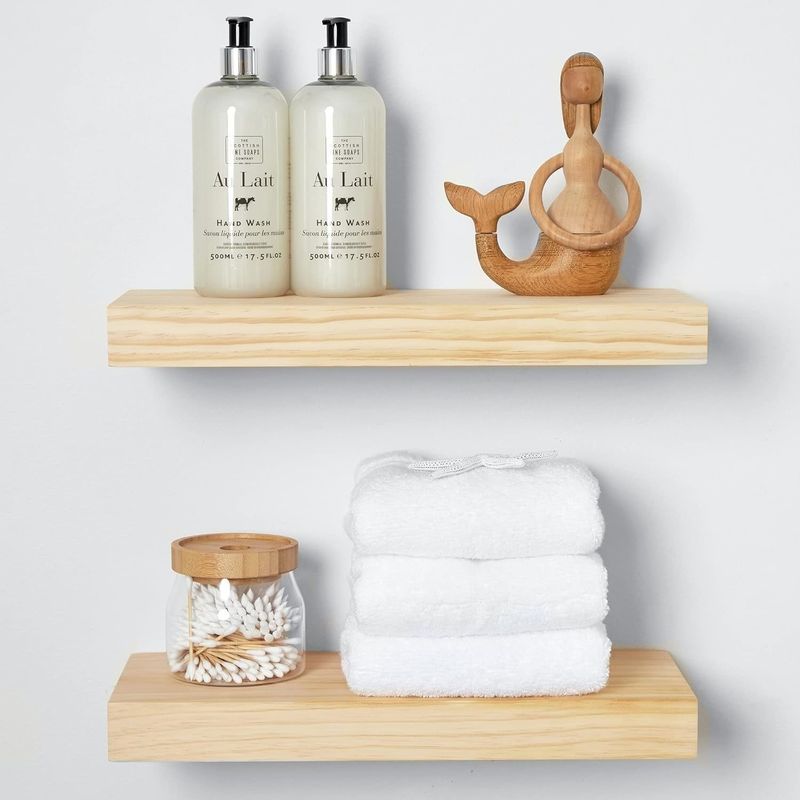 Set of 2 Rustic Farmhouse Wood Floating Shelves 16 x 6.5 x 1.75 Inches Modern Design