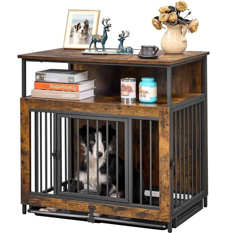 Indoor Wooden Dog Crate 202406 Double Doors Large Dog Cage with Anti Slip Pull Out Tray