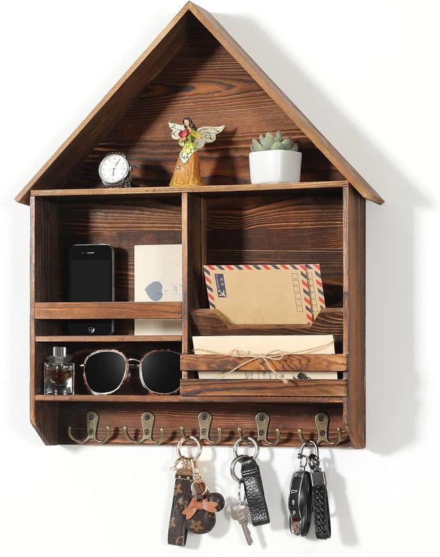 Easy Install Decorative Wooden Key Hanging Rack with 5 Double Hooks Customized Logo