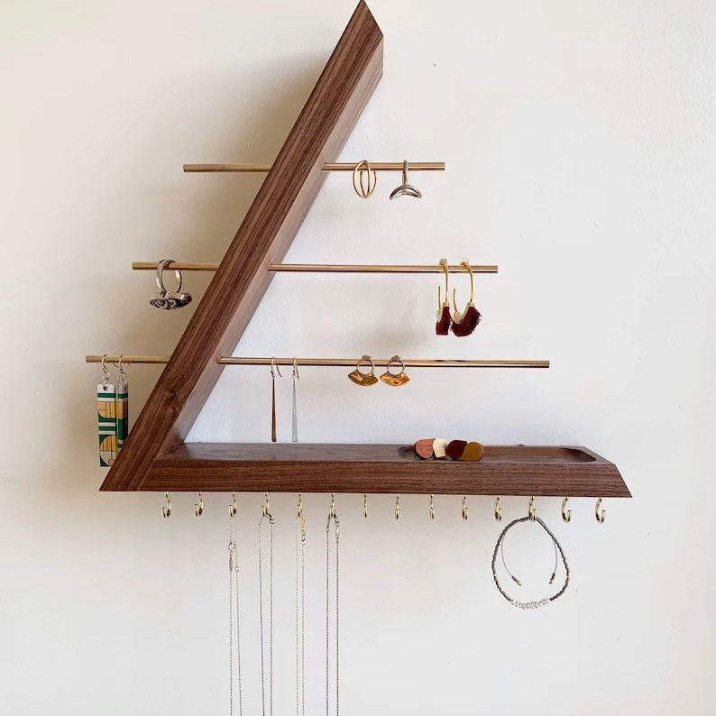 Logo Customized Acceptable Unfinished Birch Wood Color Hanging Walnut Jewelry Organizer