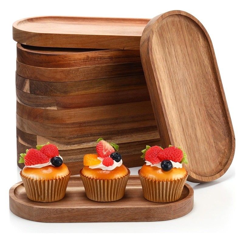 10 Inch Oval Wooden Serving Platter with Vegetable Oil Coating and Natural Wood Color