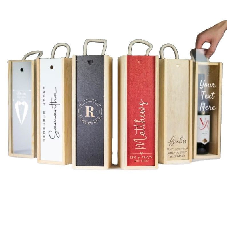 Custom Order Accepted Laser Engraved Wooden Wine Box with Acrylic Inserts and Sliding Lid