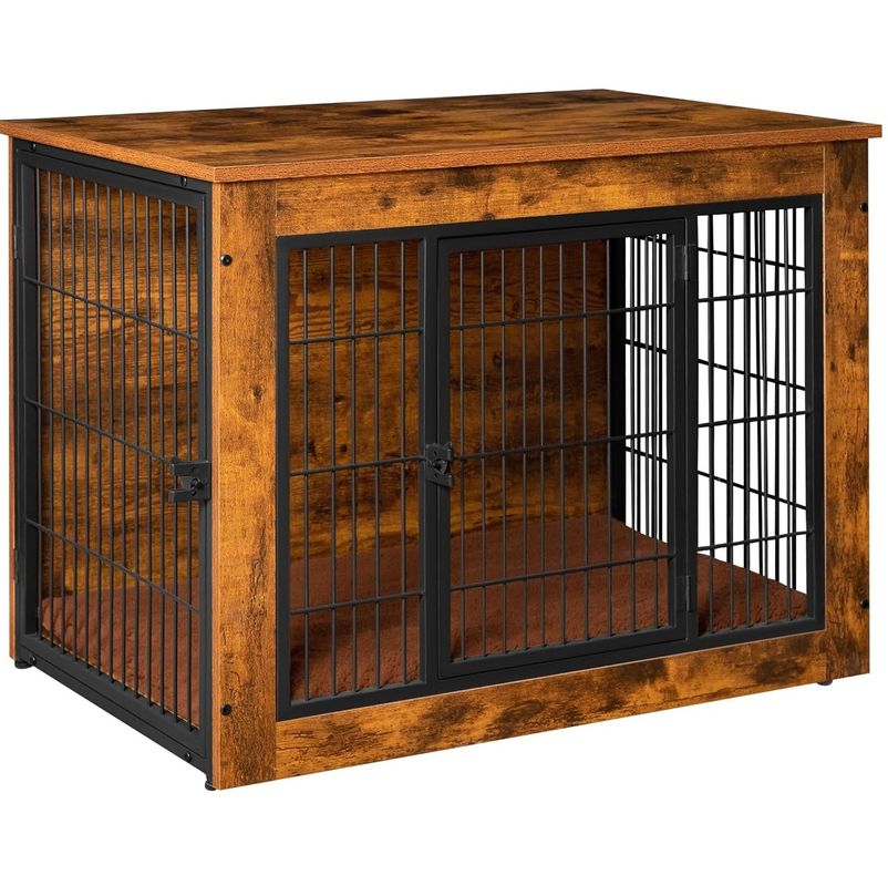 Wall Mounted Cat Perch Wooden Dog Crate Furniture with Double Doors and Thick Cushion