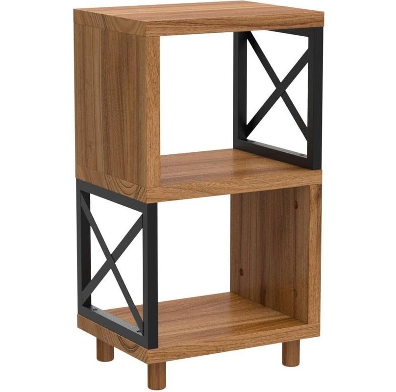 Natural Wood Color Living Room Metal Modern Nightstand Bedside Table for Small Spaces