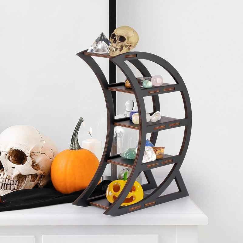 Apartment Wooden Crystal Display Shelf Holder Moon Decorative Shelves for Living Room