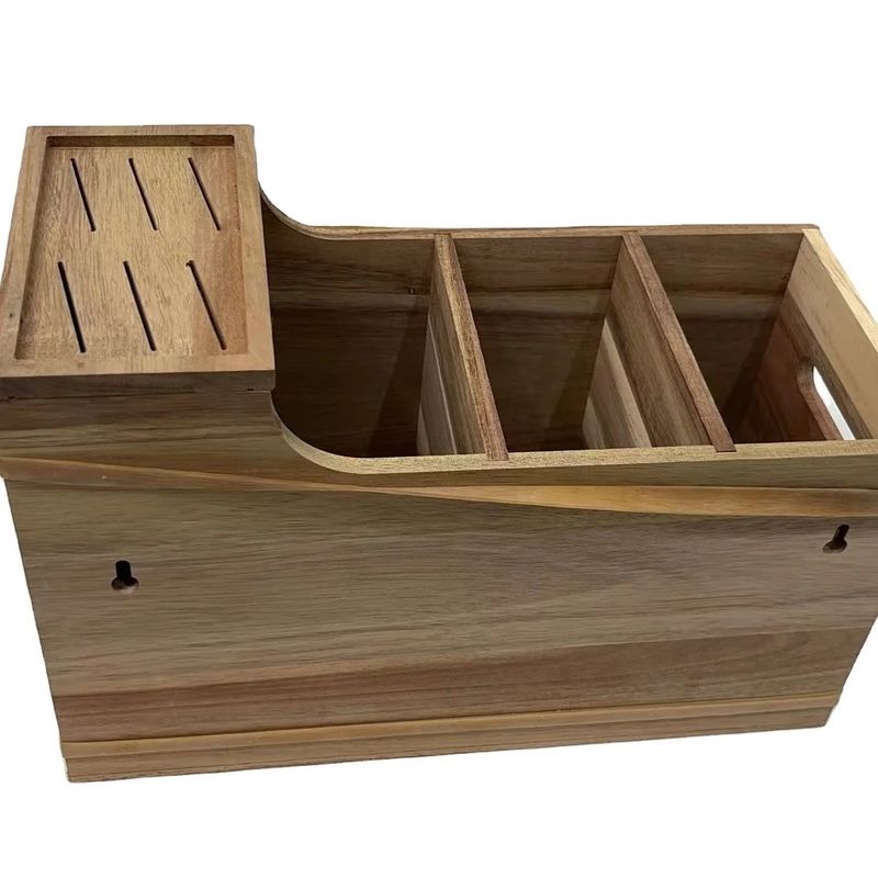 Embossed Acacia Wood Kitchen Counter Storage Box with Large Capacity and Exquisite Design