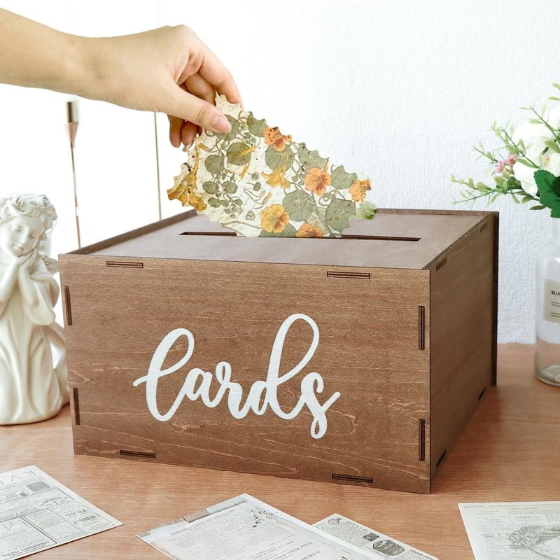 Wedding Card Box for Reception Brown Wooden Envelope Money Box Printing Laser Engrave