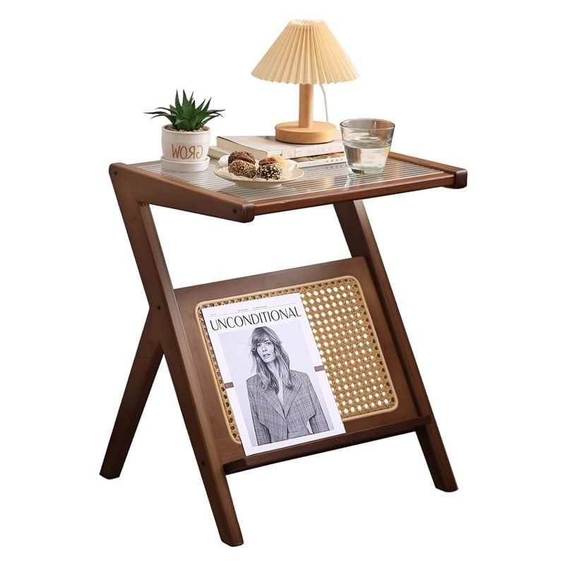 General Home Furniture Modern Rattan Woven Coffee Table Glass Bedside Table Corner