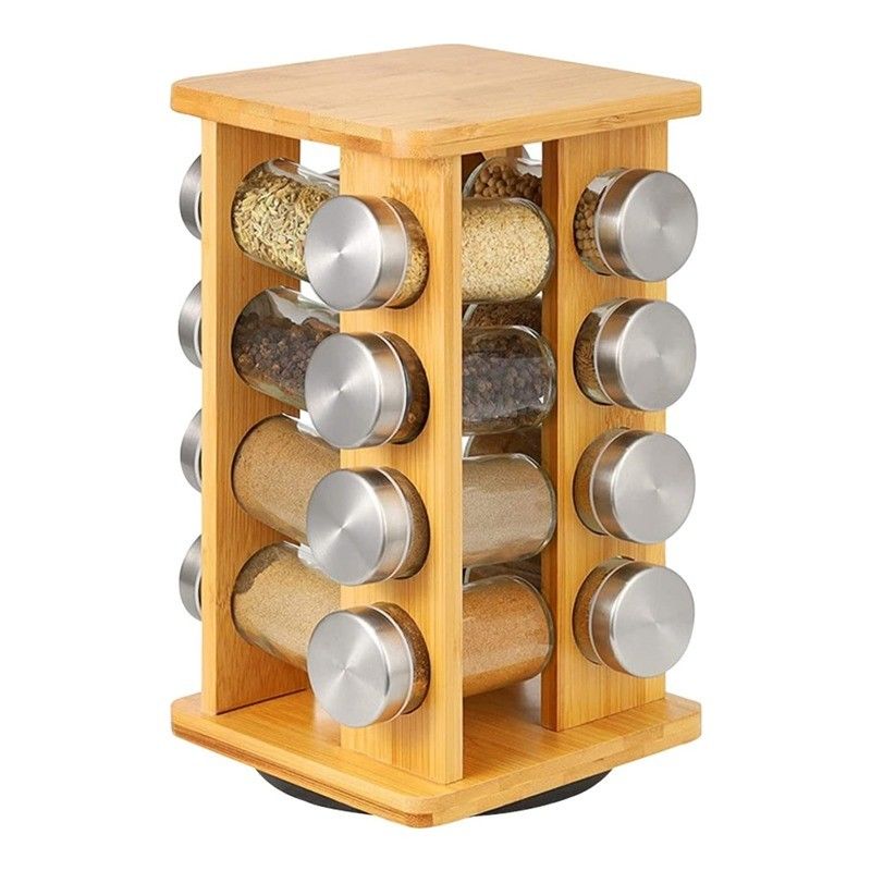 4-Tier Stainless Steel Rotating Kitchen Shelf Organizer Bottom Storage for Spice Rack