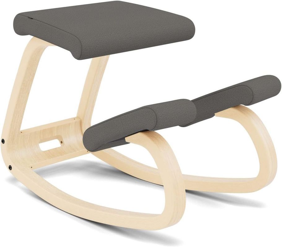 Handmade Natural Ash Original Ergonomic Office Kneeling Chair with Dark Grey Revive Fabric