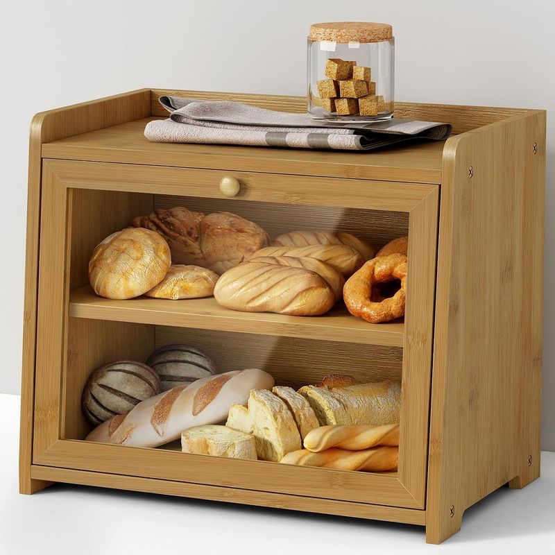 Custom Order Extra Large 2-Shelf Wooden Bread Storage Container for Kitchen Countertop