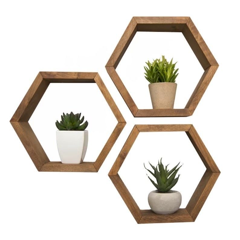 Living Room Furniture Set of 3 Rustic Wooden Floating Shelves for Modern Wall Storage
