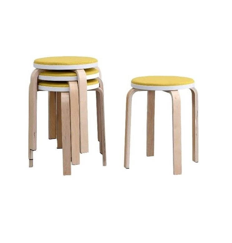 Modern Design Wooden Chair for Kitchen Dining 4 Feet Anti-Dust Round Stool Stand