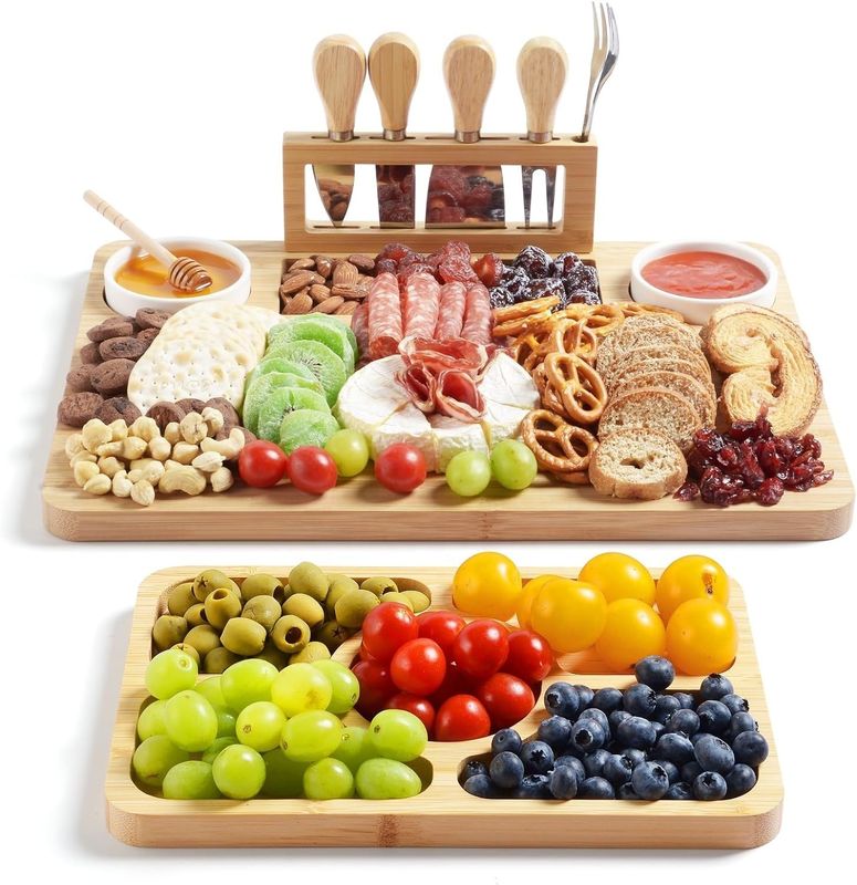 Bamboo Cheese Board and Knife Set for Kitchen Cutting Stocked Printing Laser Engrave