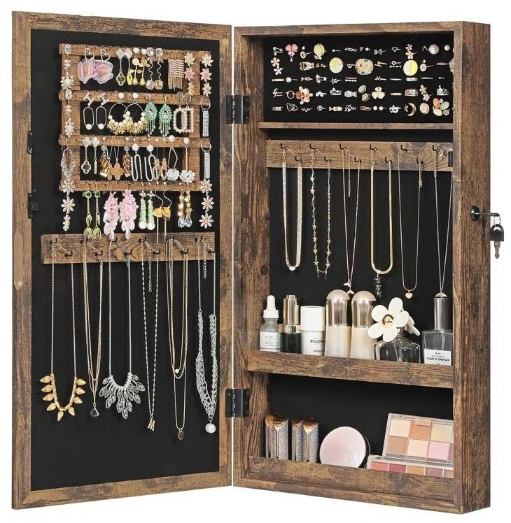 Environmental Wall/Door Mounted Jewelry Armoire with Full-Length Mirror and 6 LEDs