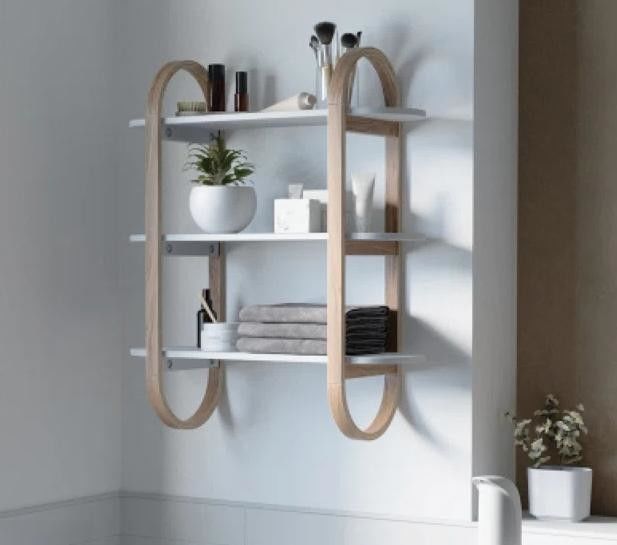 White-Natural Floating Hanging Shelves for Wall Decoration in Dining Room Display