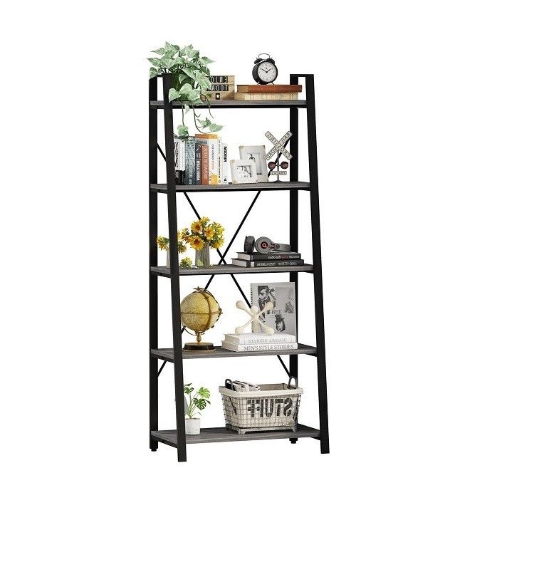 5-Tier Pine Wood Color Metal Ladder Bookshelf Modern Custom Antique Wooden Bookcases