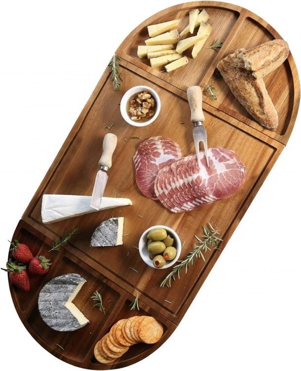 All-Season Wood Round Cheese Board Set Unique Wooden Charcuterie Boards Extra Large Cheese Tray