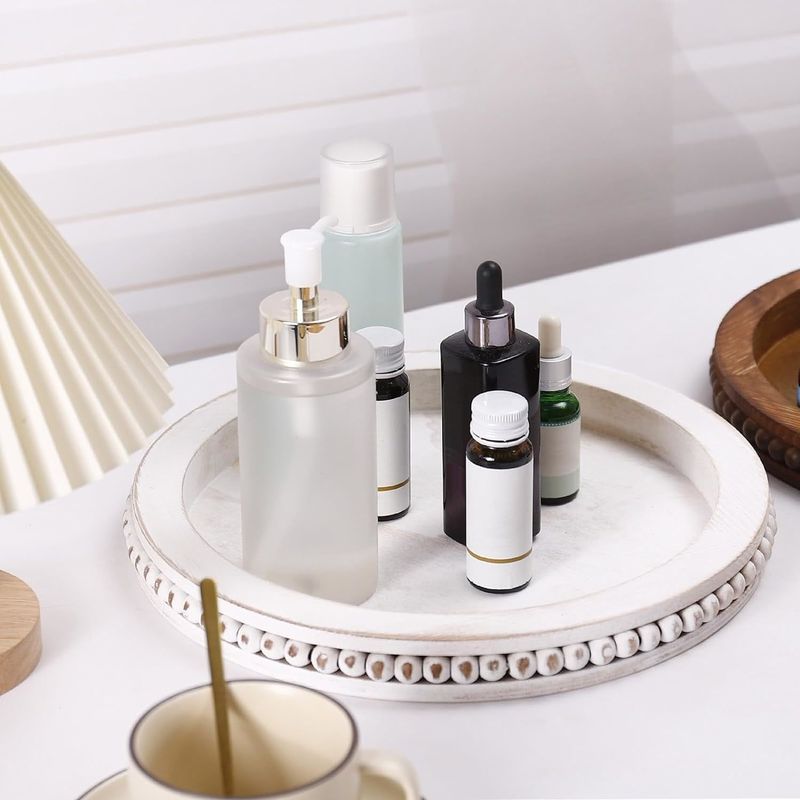 Customized Wooden Decorative Tray with Beaded Whitewashed Design Free Sample Offered