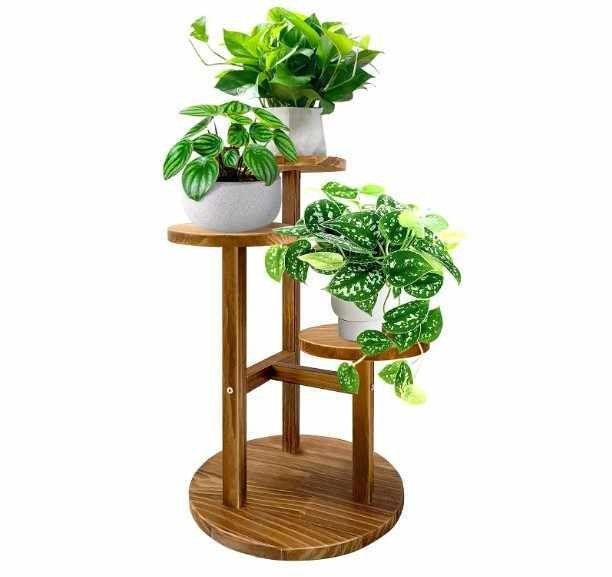 Customized Logo Wooden Plant Stand for Indoor Pine Wood Garden Plant and Tiered Stand