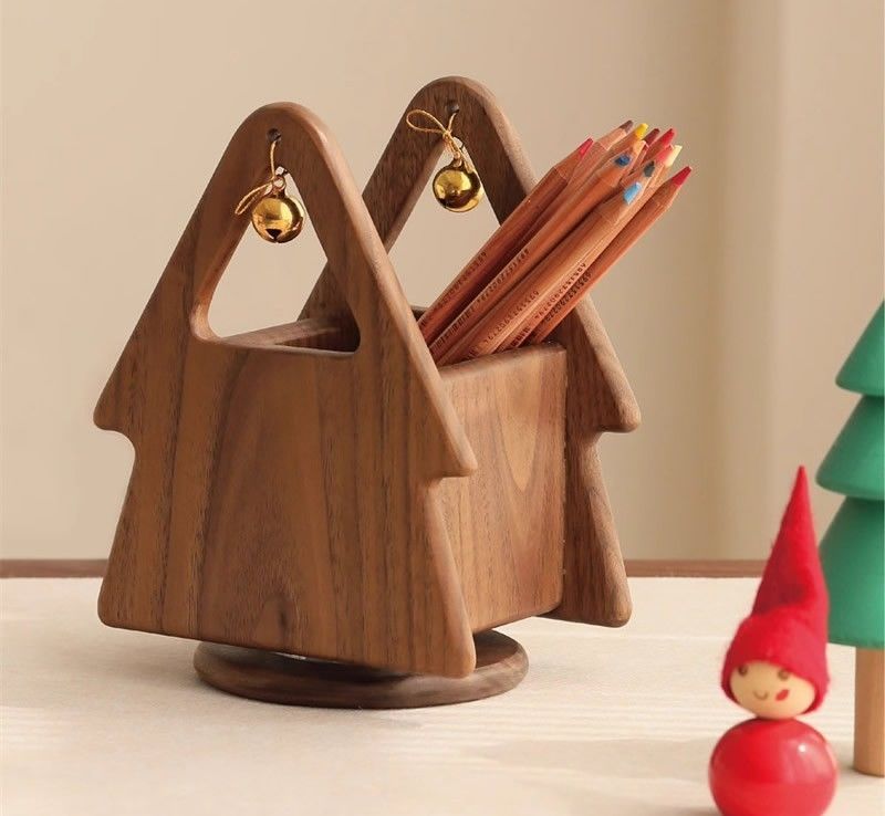 Stylish Wooden Christmas Tree Shaped Desktop Organizer for Office Supplies and Tools