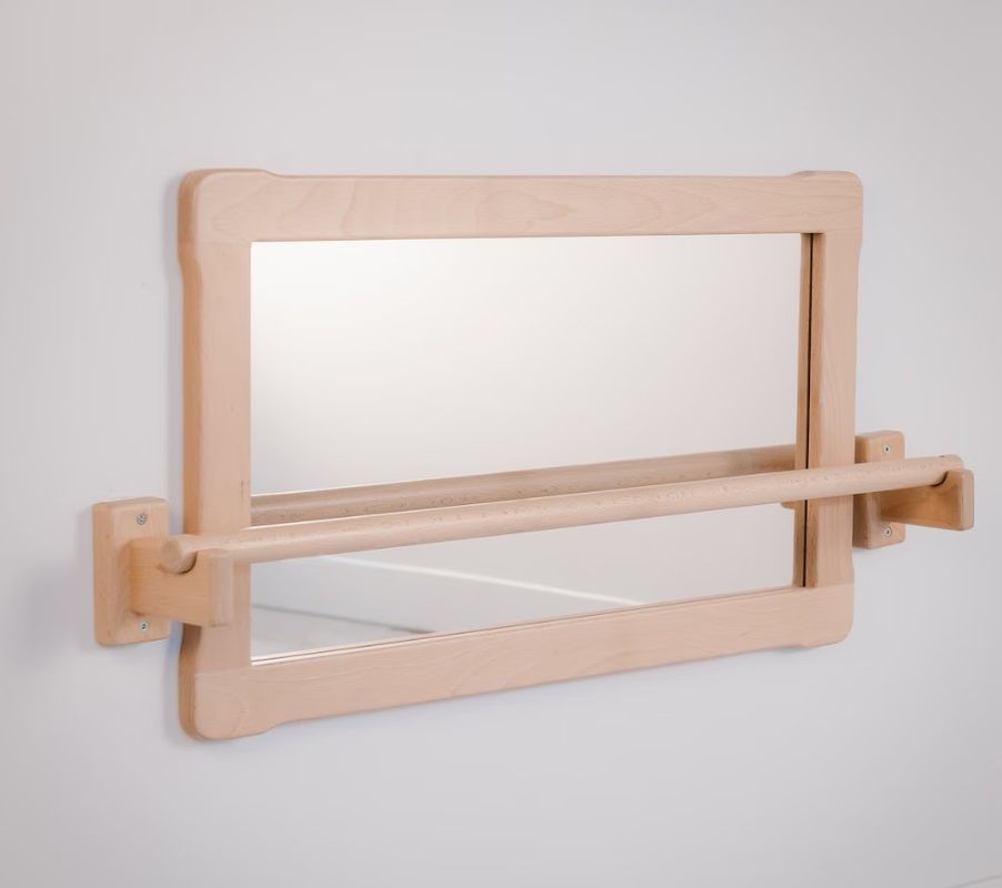Montessori Big Mirror and Long Pull Up Wooden Bar Save Space for Chinese Year Occasion