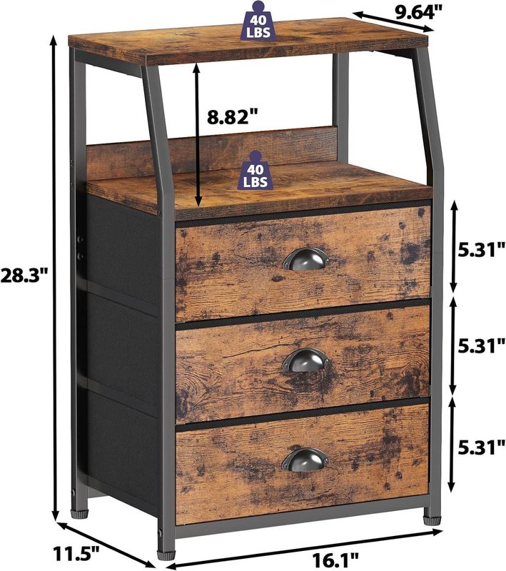 Silk-Screen Printing/Burned 3 Drawers And 2-Tier Fabric Small Wood Dresser Organizer