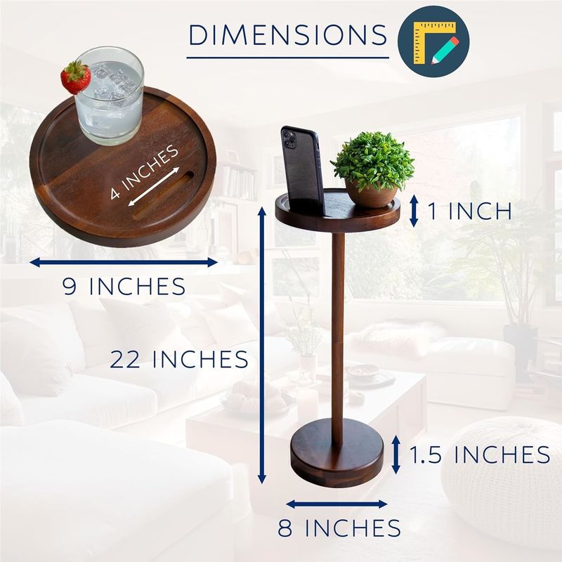 Specific Coffee Table Modern Wooden Drink Table with Phone Mount and Small Round Size