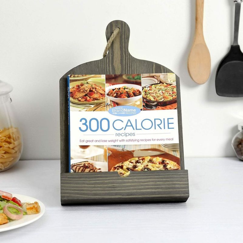 Rustic Wood Style Recipe Book Holder Adjustable and Foldable for Kitchen Storage