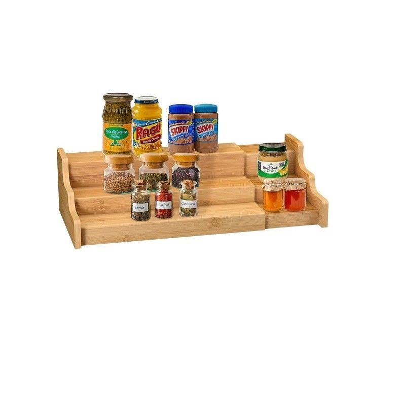 3 Tier Bamboo Expandable Display Shelf Gift Package Kitchen Cabinet Organizer Oem/Odm