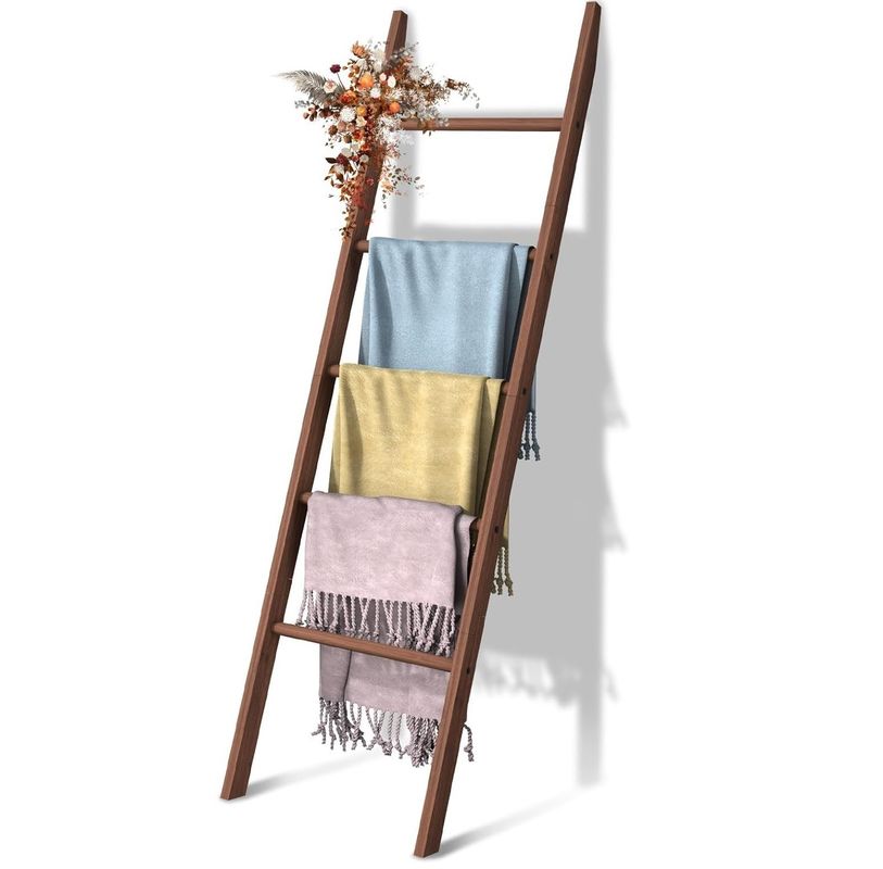Home Appliance Wood Ladder Shelf Decorative Blanket Ladder for Bathroom Storage