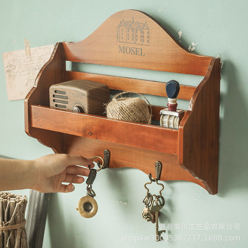 Customized Design Wood Shelf Key Holder and Entryway Mail Organizer for Wall Mounting