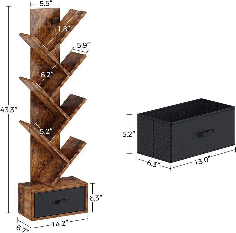 Handmade 7-Tier Industrial Rustic Vintage Storage Rack Tree Bookshelf With Open Shelves
