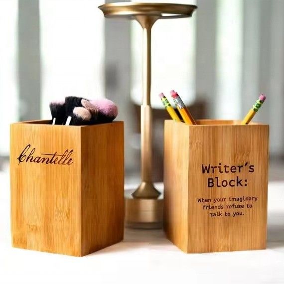 Office Table Storage Container Box Holder for Pens and Pencils in Modern Wooden Style