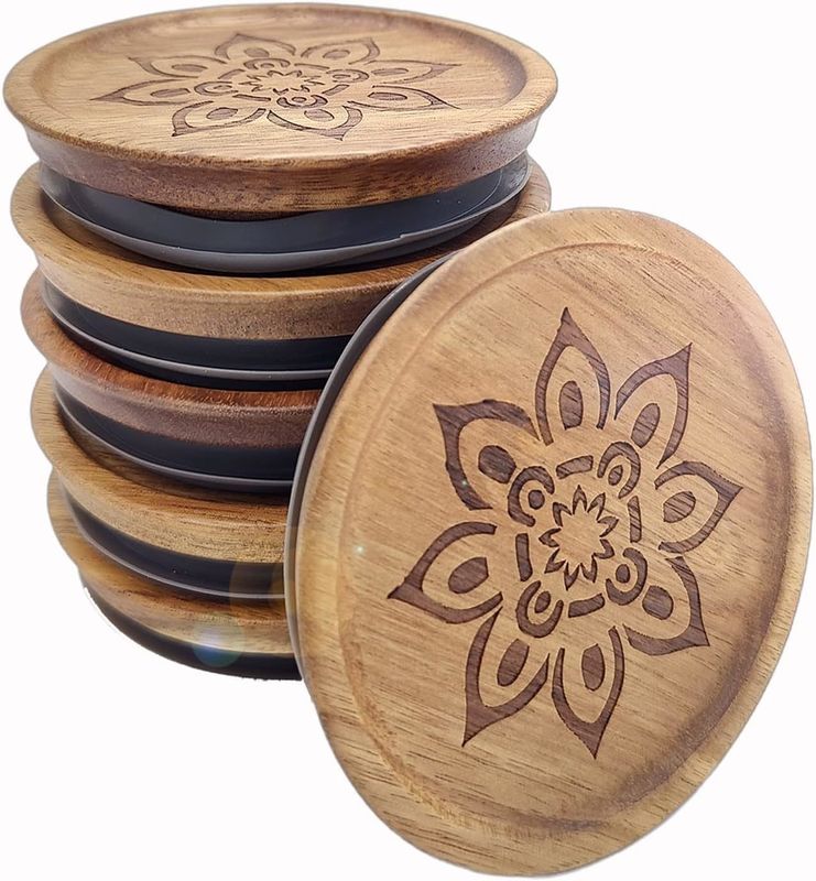 High Borosilicate Glass 6Pcs Jar Containers with Wooden Plain Color Lid and Bamboo Lid