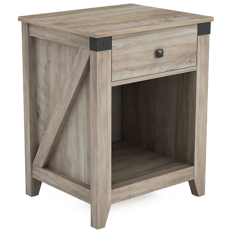 Modern Farmhouse Nightstand with Drawer Rustic Wood Bedside Table 16 x 19 x 24 inches