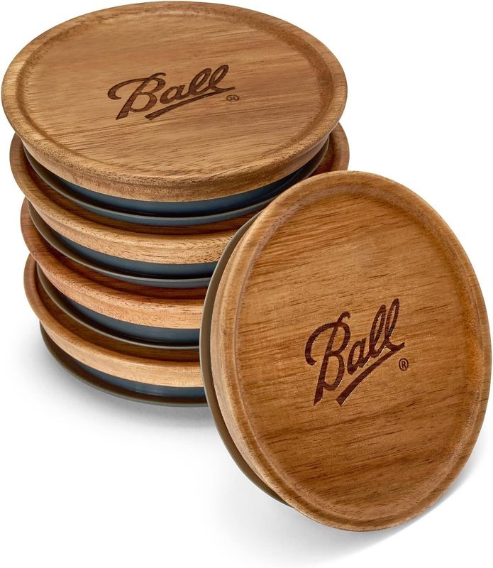 Non Spill Custom Size Logo 5-Pack Wide Brown Acacia Wood Ball Jar Wooden Storage Lids