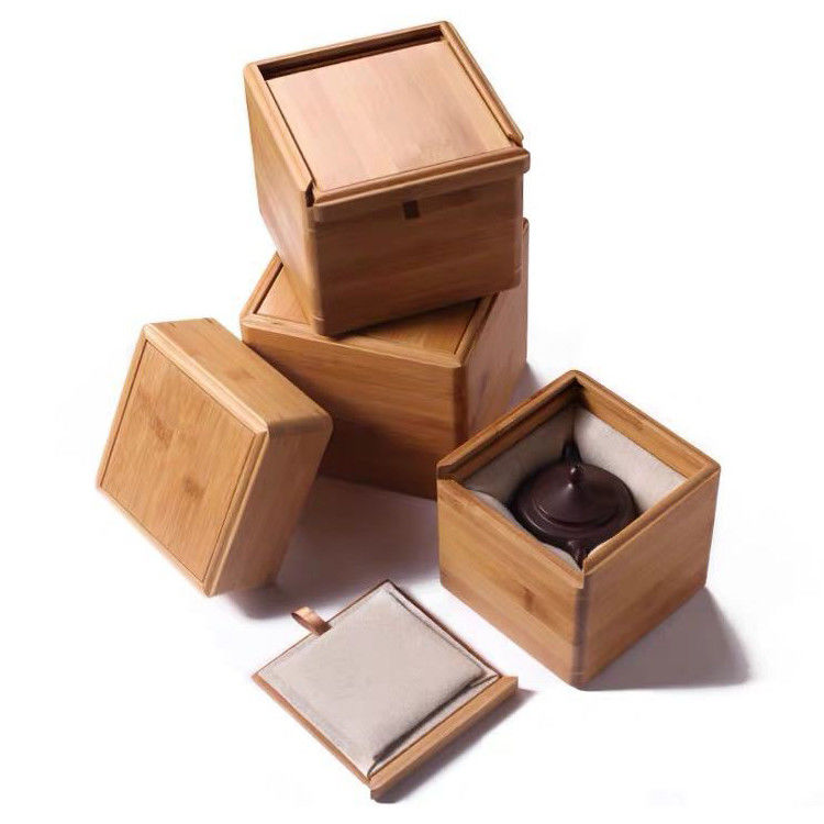 Logo Engraving Slide Lid Bamboo Square Wooden Box for Custom Gifts and Packaging