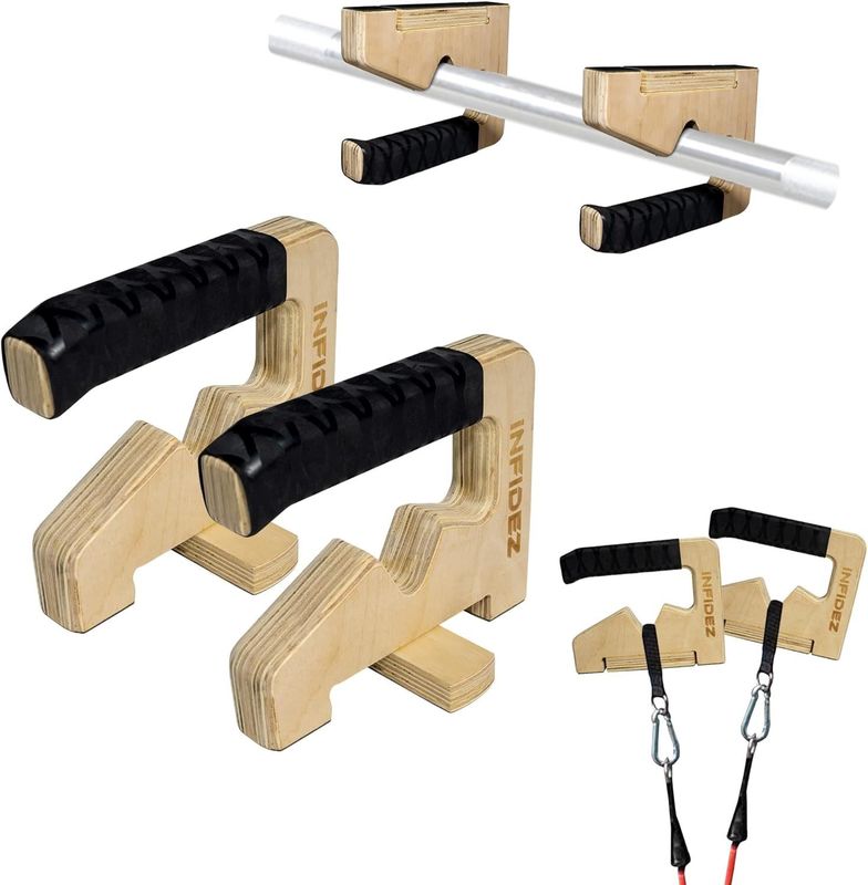 Wooden Pull Up and Push Up Handles Resistance Band Holder Non-slip Calisthenics Equipment