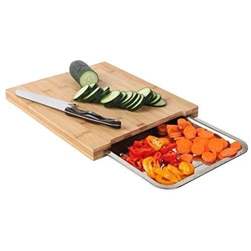Stylish Bamboo Cutting Board with Trays and Slide Out Drawer 13.4 x 9.4 x 1.6 inches