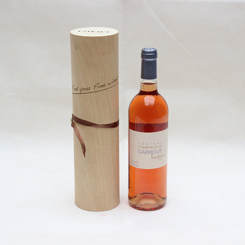Custom Round Tube Birch Veneer Soft Bark Wooden Packaging Box for Gift Wine Bottle