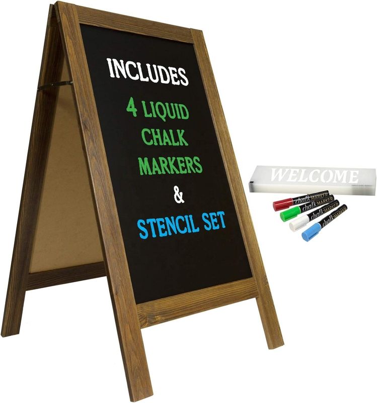 Burned Wood Double Sided Standing Chalkboard for Coffee Shop and Restaurant Menu