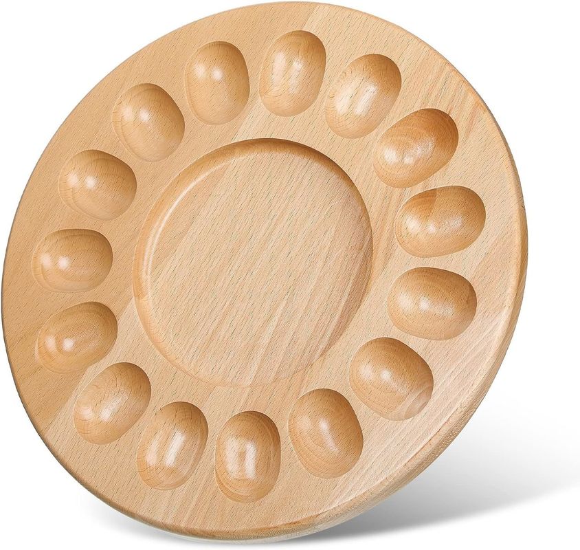 OEM 15 Holes Reversible Wood Deviled Egg Platter Charcuterie Board Thicken Egg Tray Chicken Egg Containers