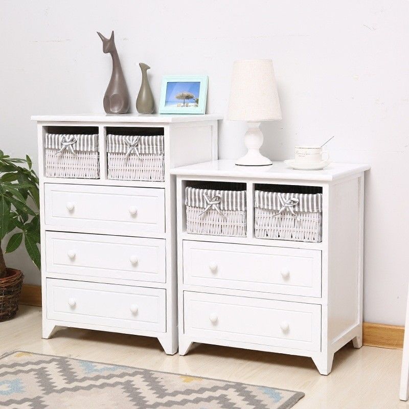 Custom and Latest Design Living Room Furniture Rattan Chest of Drawers Wooden White Cabinet
