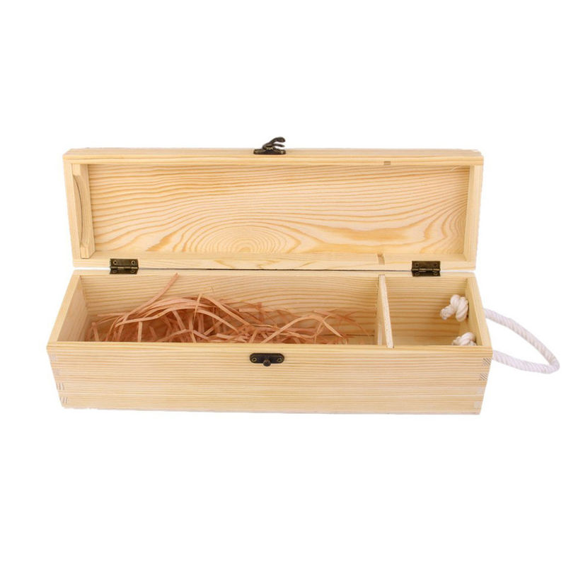 Industrial Beverage 750ml Pine Wooden Wine Box with Simple Design and Natural Color