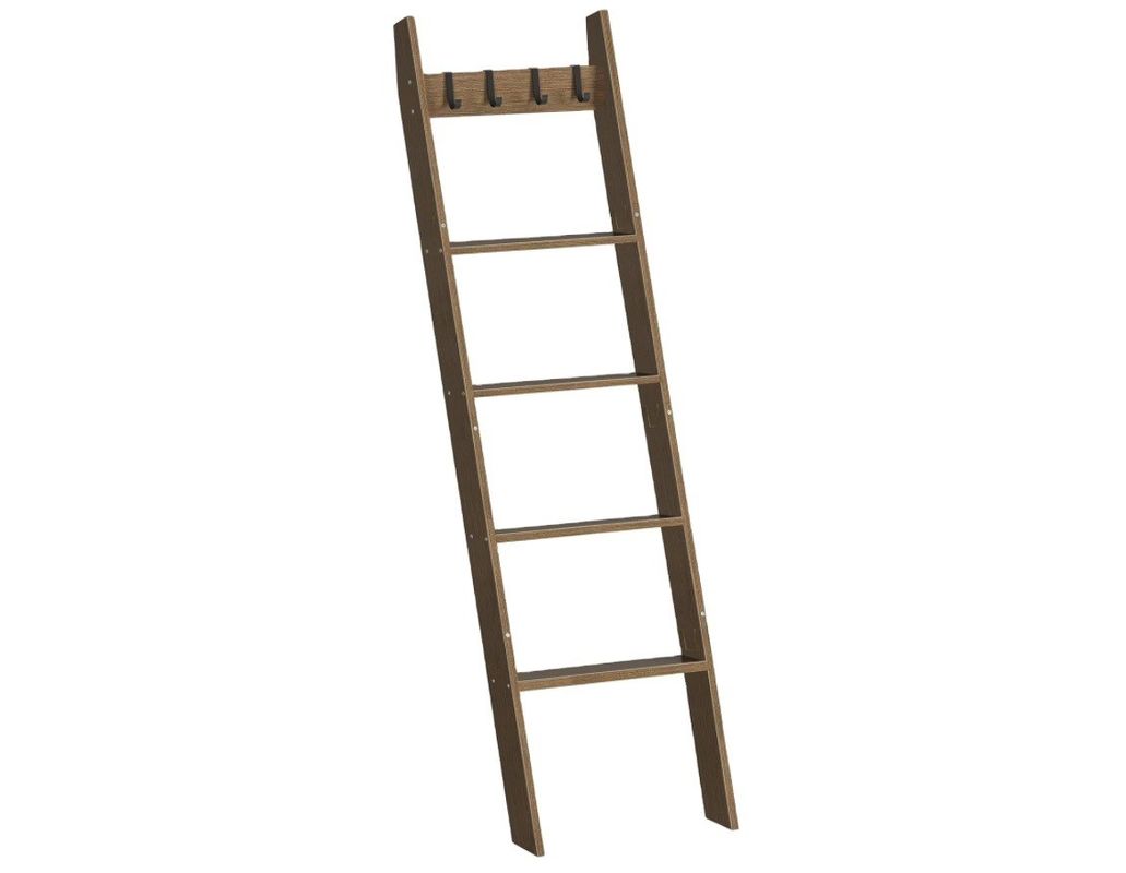 Common Size 5-Tier Wall Leaning Towel Rack with Burned Printing and Decorative Design