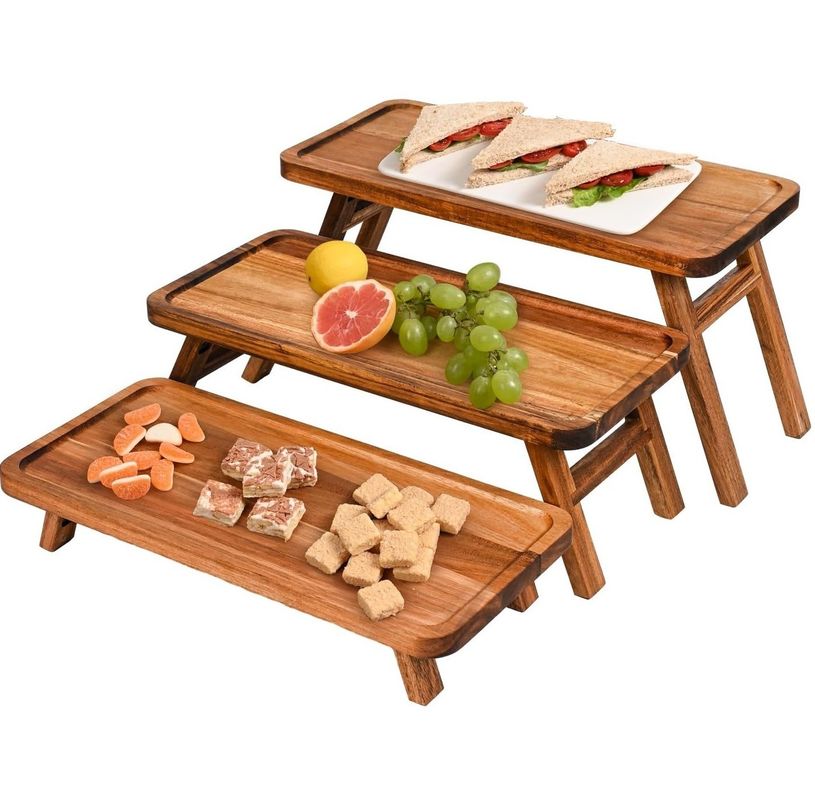 3 Tier Wooden Cupcake Tower Display Stand Acacia Wood Foldable Serving Tray for Part